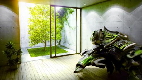 Futuristic Green Room Design Inspiring Creativity wallpaper