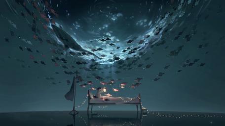 Boy and a school of fish wallpaper
