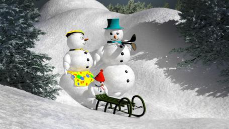 Snoman family 3D graphics wallpaper