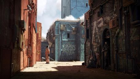 Futuristic Alley of the Post-Apocalypse World wallpaper