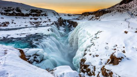 Gullfoss waterfall in winter season wallpaper