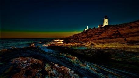 Lighthouse Night Ocean Tranquility wallpaper