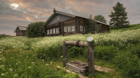 Serene Cottage Retreat in a Meadow wallpaper