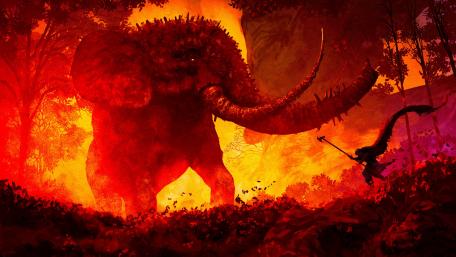 Inferno Elephant Battle in Enchanted Forest wallpaper