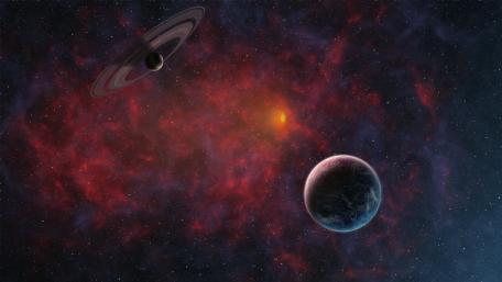 Earthlike planet with a ringed planet wallpaper