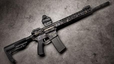 High Precision Tactical Rifle on Gray Background wallpaper