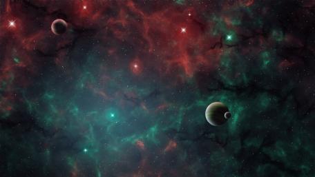 Planets in a nebula wallpaper