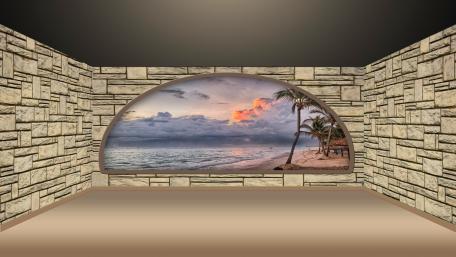 Serene Beach View Through Rustic Archway wallpaper