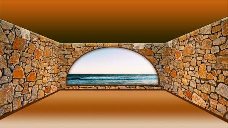 Cozy Stone-Walled Fantasy Room View wallpaper
