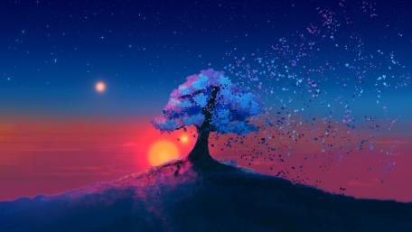 Solitary tree on the hilltop wallpaper