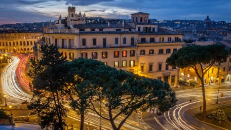 Urban Nightscape of Rome in Long Exposure Light Trails wallpaper