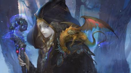Sorceress with a small dragon wallpaper