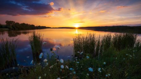 Tranquil Sunset Over a Serene Lake wallpaper