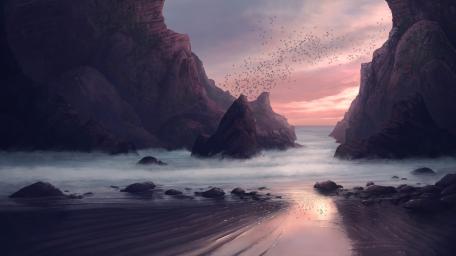 Hidden beach digital painting art wallpaper