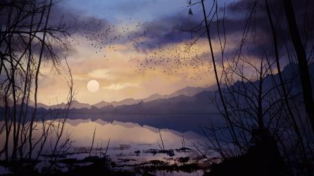 Lakeshore digital painting wallpaper