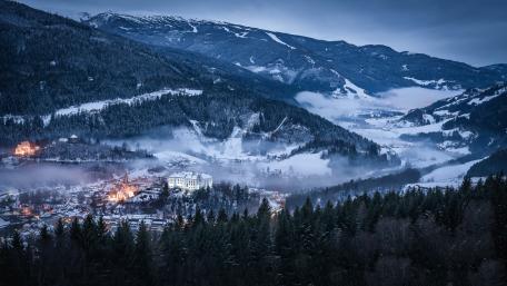 Snowy Town in Winter Mountains wallpaper