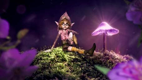 Elf with an illuminating mushroom wallpaper