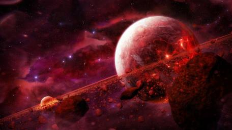 Ringed planet space art wallpaper