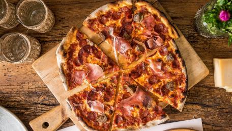 Pizza with Ham and Salami wallpaper