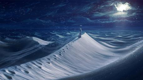 Woman in the snowy dunes wallpaper