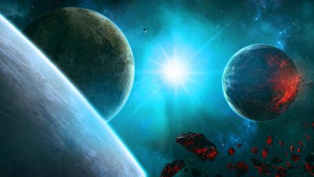 Galactic Convergence in Vibrant Space wallpaper