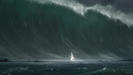 Rogue wave hits sailboat wallpaper