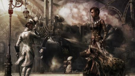 Steampunk train staition wallpaper