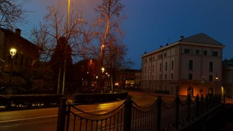 Serene Night in a Quiet City Street wallpaper