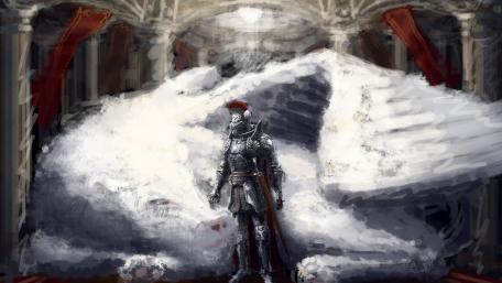 Knight with a white dragon wallpaper