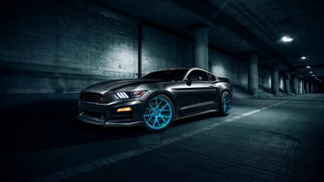 Stealthy Elegance: Black Ford Mustang wallpaper