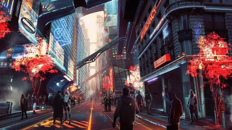 Futuristic anime city wallpaper