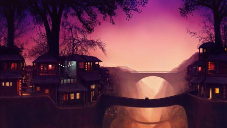 Romantic purple fantasy landscape wallpaper