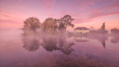 Morning landscape reflection wallpaper