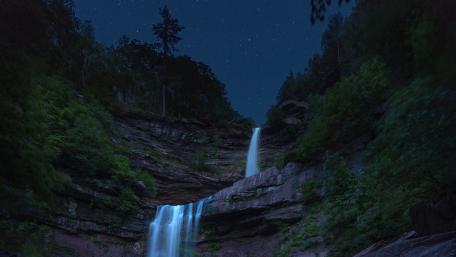 Waterfall under the starry sky wallpaper