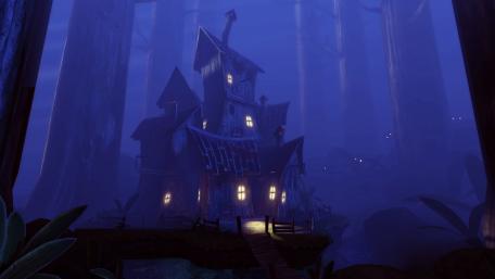 House in the night forest wallpaper