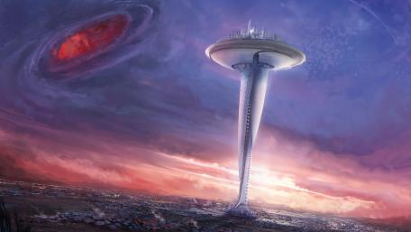 Futuristic sky city wallpaper