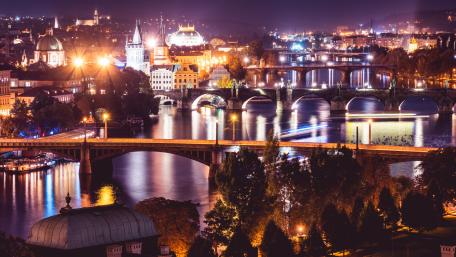 Vltava in Prague at night wallpaper