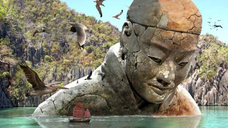 Huge monument sculpture fantasy digital illustration wallpaper