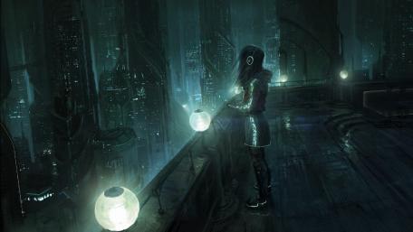 Futuristic city at night wallpaper