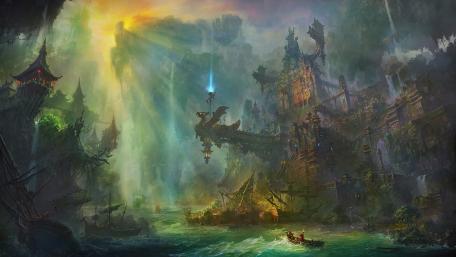Fantasy city in a forest wallpaper