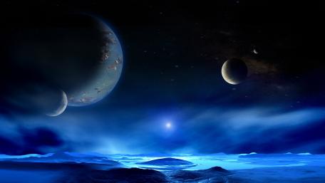 Mystical Blue Planetary Realm wallpaper