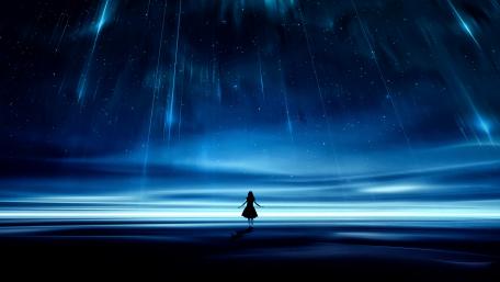 Magical night with shooting stars wallpaper