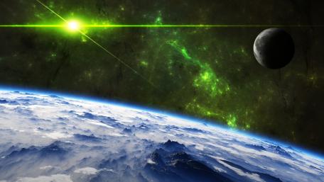 Alien planet and it's moon wallpaper