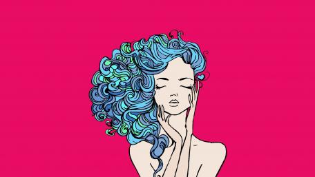 Blue haired girl drawing wallpaper