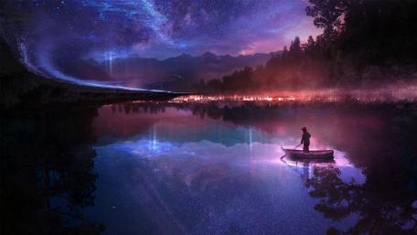 Boatman at night wallpaper