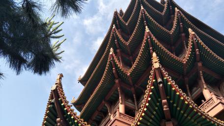 Looking up at the Yellow Crane Tower wallpaper