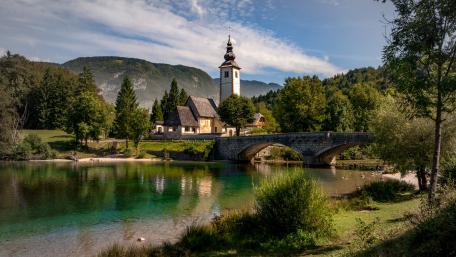 St. John the Baptist Church at Lake Bohinj wallpaper