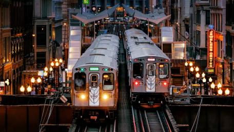 Urban Rails and City Lights wallpaper