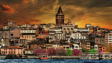 Galata Tower with painting photo effect wallpaper