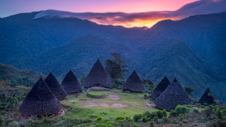 Serene Mountain Huts at Dusk wallpaper